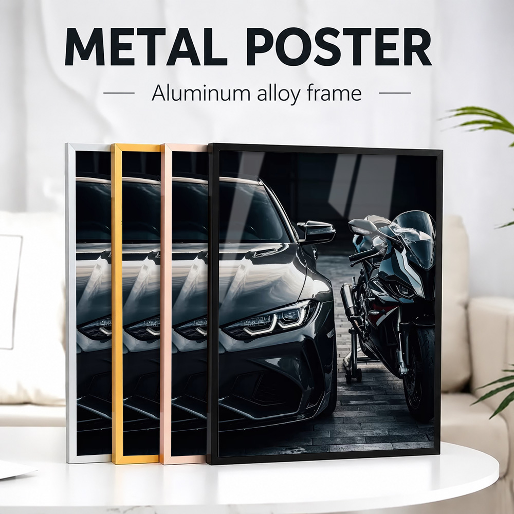 Car Mirror - Schwarzes Auto- und Motorrad-Duo Metallposter mit