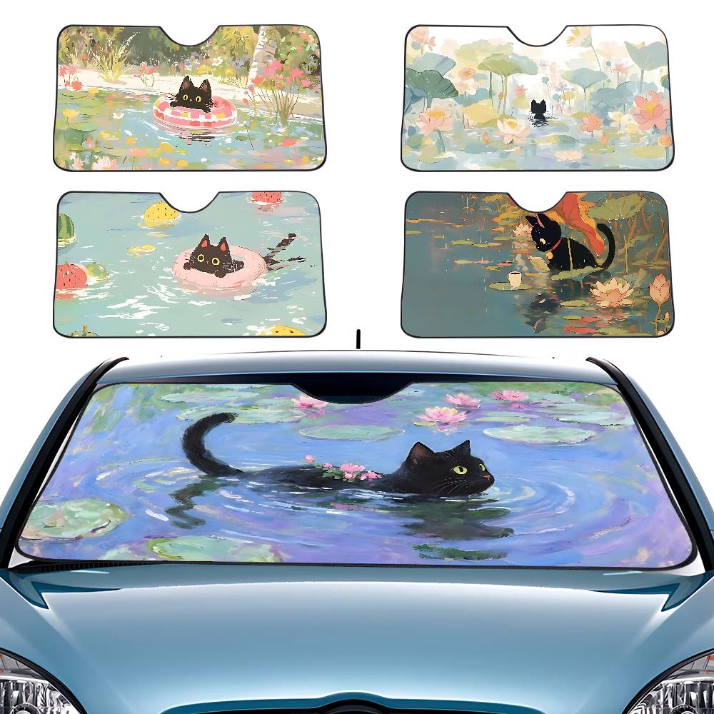 Cartoon Katze im Lotusblatt Au – Windshield Sun Shade Bewertung und Preis