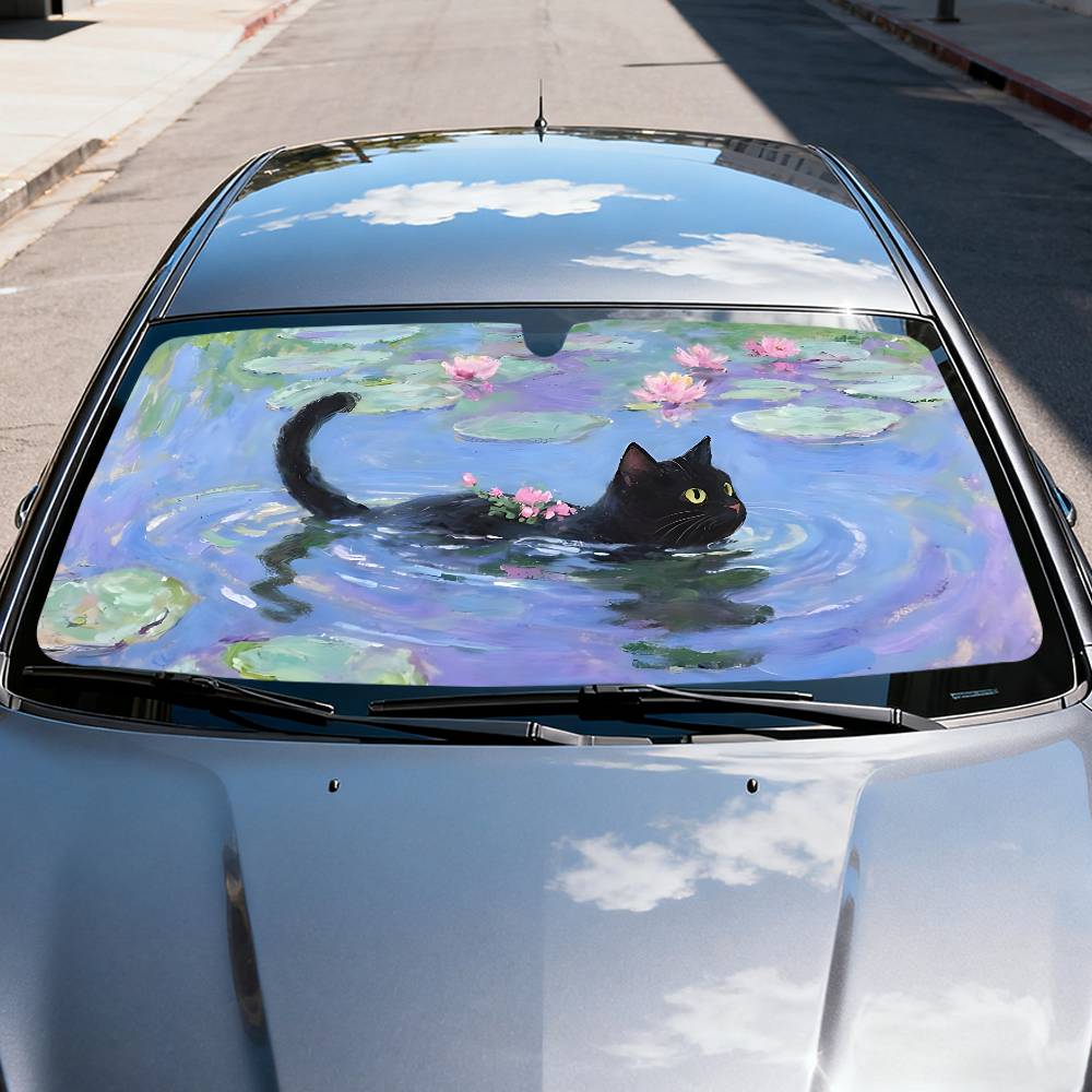 Cartoon Katze im Lotusblatt Au – Windshield Sun Shade Bewertung und Preis