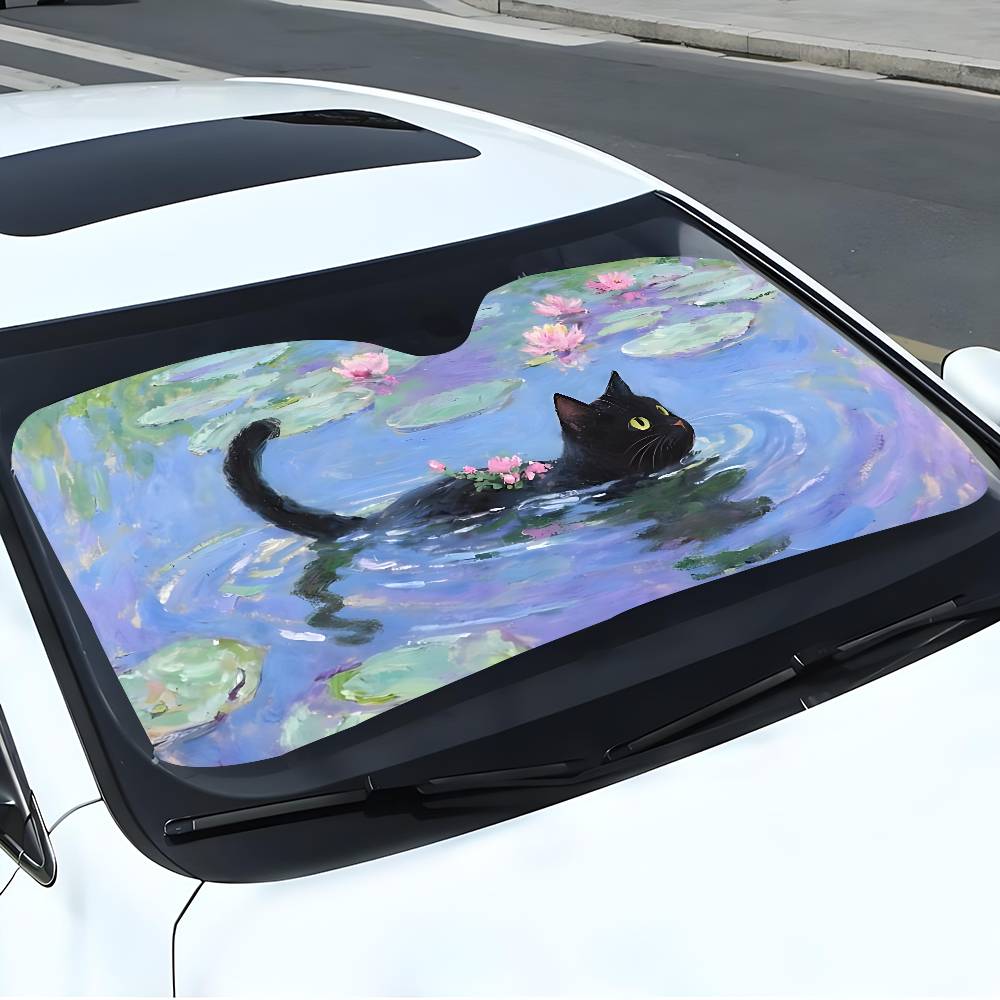 Cartoon Katze im Lotusblatt Au – Windshield Sun Shade Bewertung und Preis